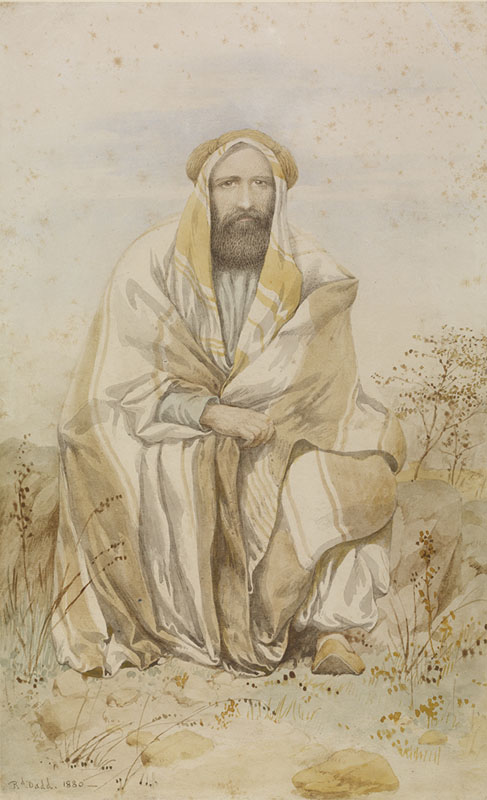 Richard Dadd [ English 1817 - 1886 ] SELF PORTRAIT AS AN ARAB , 1880 , watercolor , 273 x 167 mm
