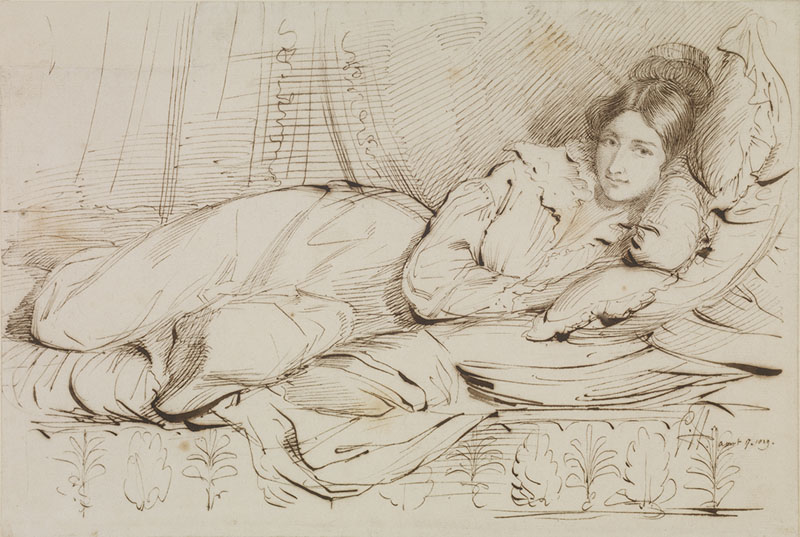 Sir George Hayter [ English 1792 - 1871 ] Portrait of the Artist's Mistress, 1829 , pen and ink on paper , 205 x 300 mm