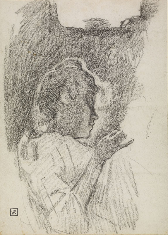 Theo van Rysselberghe [ Belgian 1862 - 1926 ] THE WIFE OF THE ARTIST HENRI VAN DE VELDE , ca 1895 , black crayon on paper , 347 x 255 mm