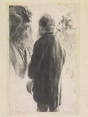 Adolf von Menzel [ German 1815 - 1905 ] STUDIES OF A MAN , ca 1890 , graphite on paper , 208 x 134 mm