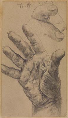 Adolf von Menzel (German 1815-1905) The Right Hand of the Artist (Self Portrait), ca 1890. Graphite. 145 x 78mm