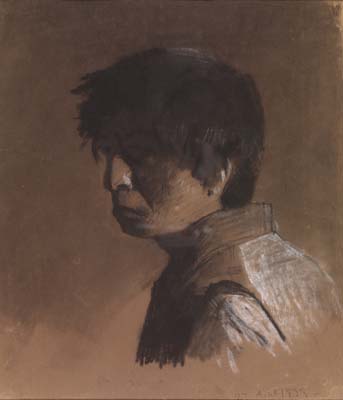 Adolphe-Felix Cals (French 1810-1880). Portrait of the Artist on a bad day (self portrait), ca 1840. Black chalk.jpg 267x225mm