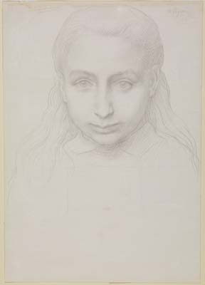Alphonse Legros [ French 1837 - 1911 ] PORTRAIT OF THE ARTIST'S DAUGHTER , 1895 , silverpoint on paper  , 285 x 200 mm