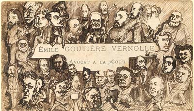 Anonymous [ French mid 19th century ]  33 PORTRAITS OF FRENCH CULTURAL PERSONALITIES ON A BUSINESS CARD