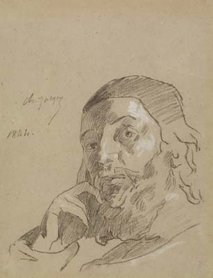 Charles - Emil Jacque [ French 1813 - 1894 ] SELF PORTRAIT , 1844 , black and white chalk on brown paper , 205 x 168 mm
