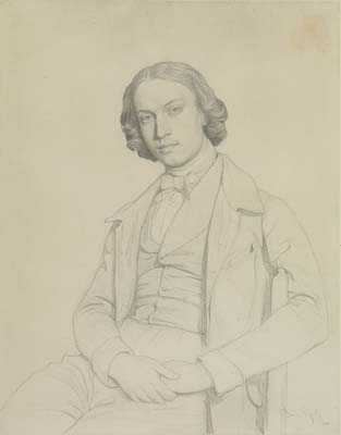 Dominique Louis Papety [ French 1815- 1849 ] PORTRAIT OF A MAN  , graphite ,  270 x 213 mm