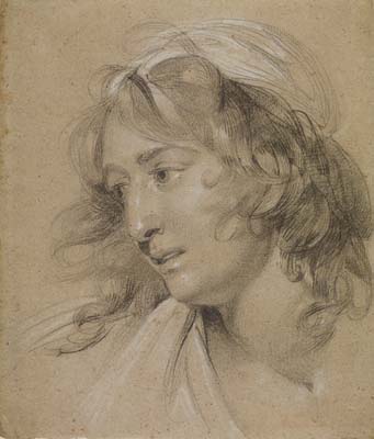 Francois -Andre Vincent  [ French 1746-1816 ]  PORTRAIT OF A WOMAN , black and white chalk on brown paper  310 x 262 mm