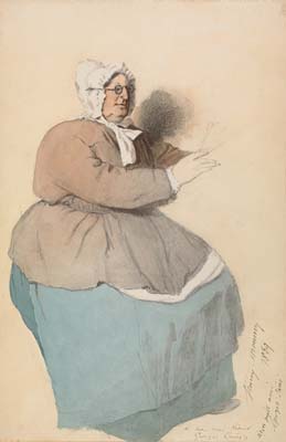 Henri Monnier [ French , 1805 - 1877 ] SELF PORTRAIT DRESSED AS A WOMAN , 1869 , watercolor , 290 x 190 mm