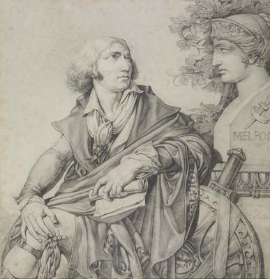 Louis Lafitte  [ French , 1770 - 1828 ]  PORTRAIT OF THE POET ANDRE - MARIE CHENIER  black crayon , 375 x 363 mm