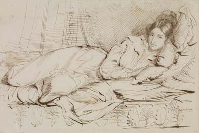 Sir George Hayter [ English 1792 - 1871 ] Portrait of the Artist's Mistress, 1829 , pen and ink on paper , 205 x 300 mm